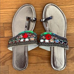 NWOT Handmade Pom Bead Sandals